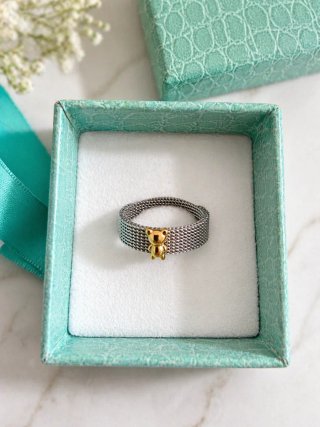 Anello maglia argento con orsetto oro