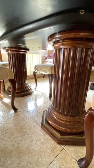Mesa de comedor antigua de madera lacada +6 sillas