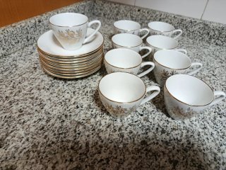 Juego 9 servicios café vintage cerámica/pan de oro