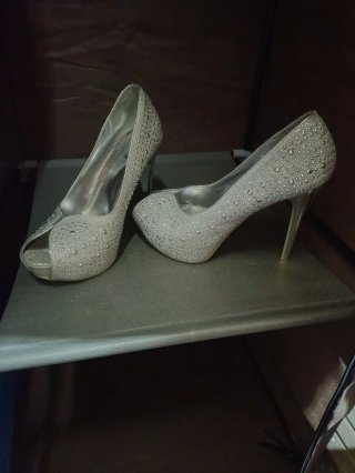 Zapatos para fiesta y bodas, plateados con brillos