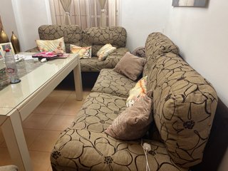 Sofá 2 y 3 plazas tela beige/marrón