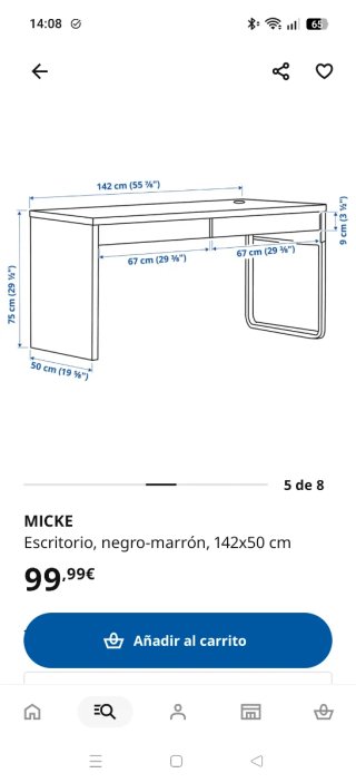 Escritorio Ikea Micke Negro 2 cajones