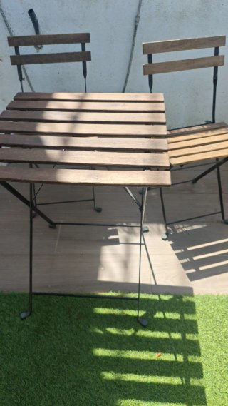 Mesa y 2 Sillas Terraza Madera y Metal