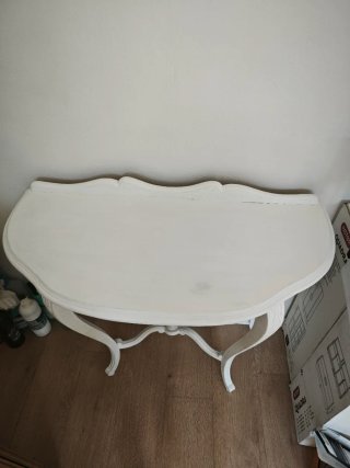 Consola media luna de madera blanca