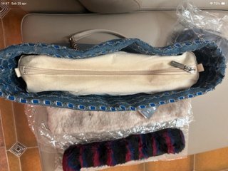 Borsa O Bag Blu con inserto pelliccia
