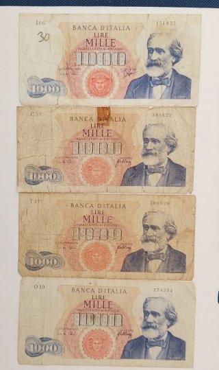 Lote 4 Banconote Lire 1000 Italia Verdi