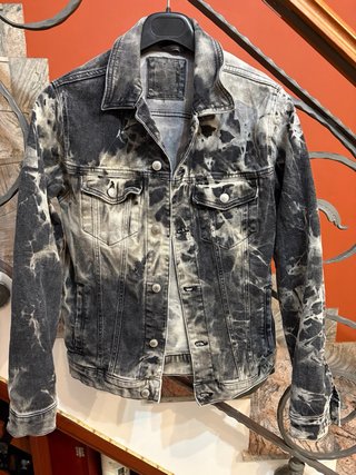Giubbino jeans maculato uomo cotone