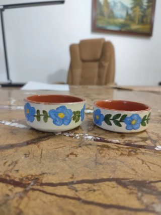 Conjunto 2 Tigelas Artesanais Flores Azuis