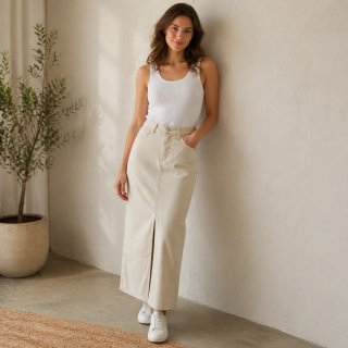 Falda larga vaquera beige S NUEVA