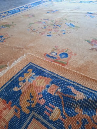 Tappeto vintage beige e blu