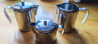 Juego de café acero inoxidable plateado