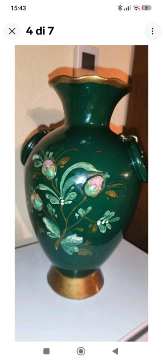 Vaso Ceramica Verde con Rosa e Oro