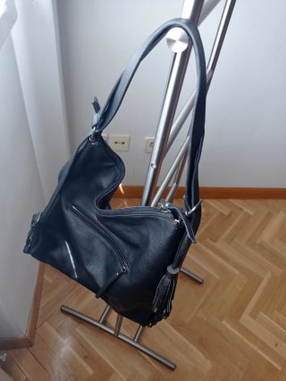 Bolso/Mochila Negro con Jaspeado Marrón