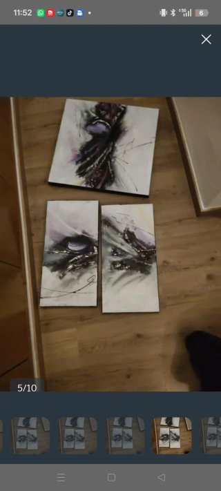 Tríptico de madera morado y blanco