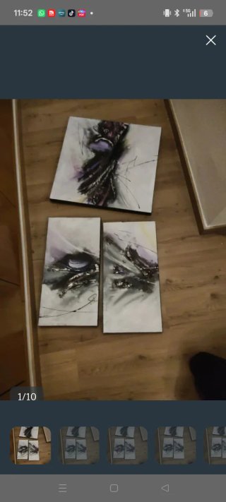 Tríptico de madera morado y blanco