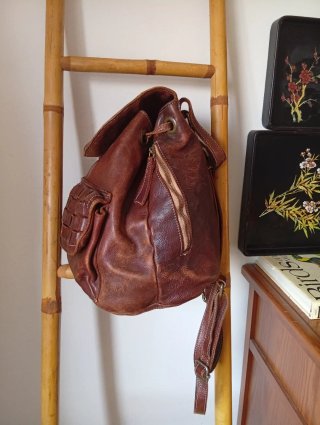 Bolso mochila cuero auténtico