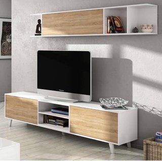 Mueble TV comedor madera y blanco