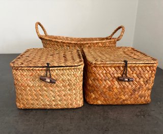 Cesta y 2 Cajas Almacenaje Mimbre