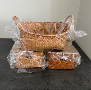 Cesta y 2 Cajas Almacenaje Mimbre
