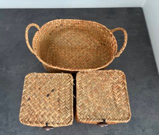Cesta y 2 Cajas Almacenaje Mimbre
