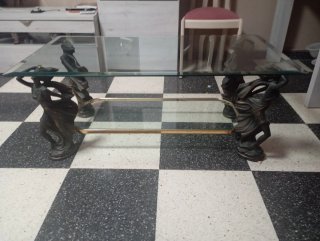 Mesa de centro cristal y metal bronce