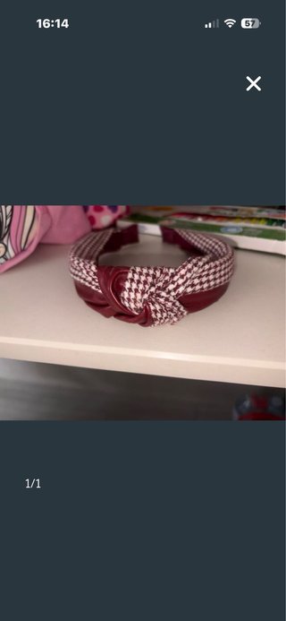 Diadema nudo tela cuadros burdeos