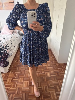 Vestido azul estampado manga larga