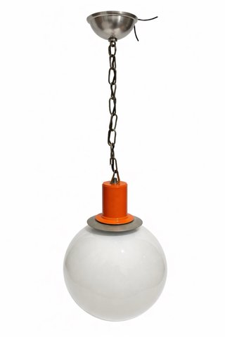 Lampada a sospensione vintage globo bianco arancio