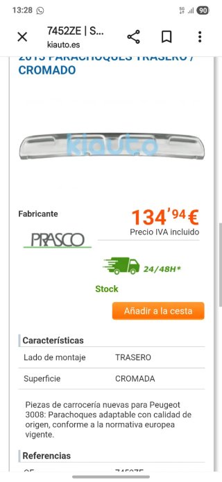Parachoques Trasero Peugeot 3008 (2012)