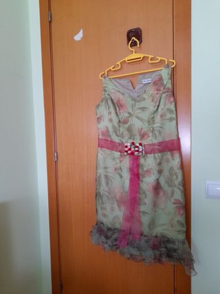Vestido fiesta verde y rosa talla 46