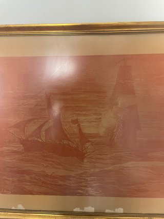 Cuadro marino grabado barcos