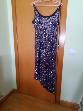 Vestido fiesta lentejuelas morado/plata T.46