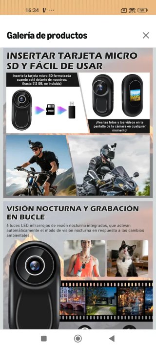 Mini Cámara Acción HD 1080p Negra