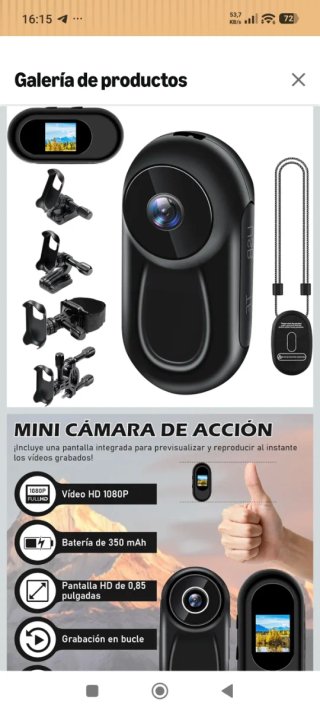 Mini Cámara Acción HD 1080p Negra