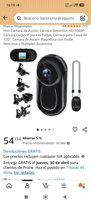 Mini Cámara Acción HD 1080p Negra