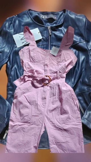 Pantalón/Mono rosa tirantes verano, bolsillos ZARA
