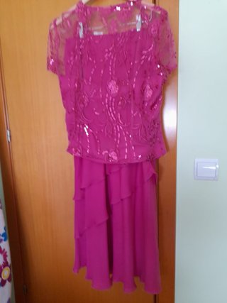Vestido fiesta lentejuelas rosa talla 46
