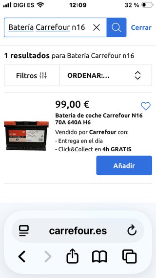 Batería Coche Carrefour N16 70Ah 640A H6
