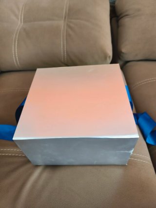 Caja de regalo plateada con lazo azul