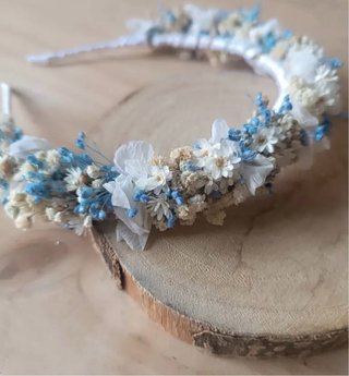 Diadema Comunión flores panicula Blancas y Azules