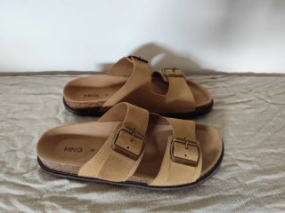 Sandalias planas piel doble hebilla bio 39 arena