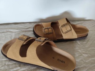 Sandalias planas piel doble hebilla bio 39 arena