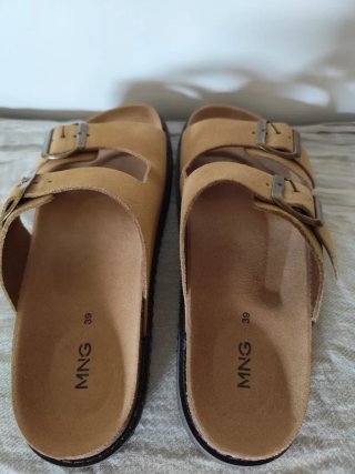 Sandalias planas piel doble hebilla bio 39 arena
