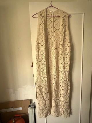 Chaqueta larga ganchillo verano beige