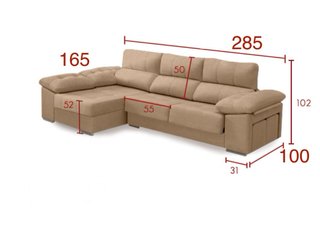 Sofá Chaise Longue deslizante con arcón y pufs
