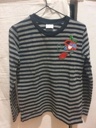 Jersey rayas algodón bordado flor