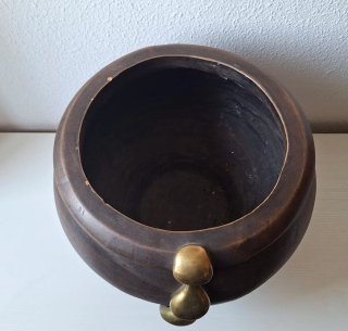 VASIJA VINTAGE GRAN TAMAÑO BARRO Y BRONCE