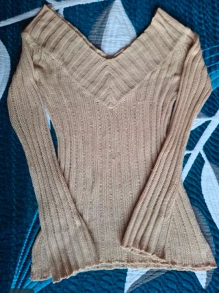 Jersey fino beige escote pico talla L-XL