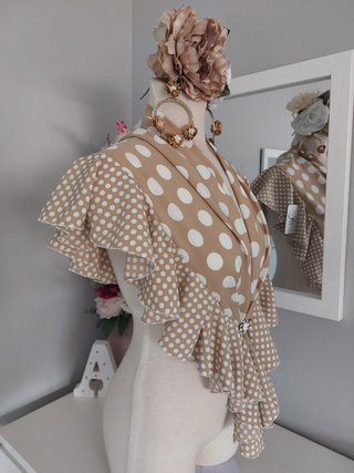 Mantoncillo Flamenco Lunares Beige y Blanco