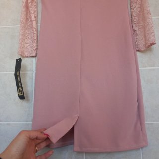 Abito Rosa Antico Pizzo Colletto di perle/Nuovo